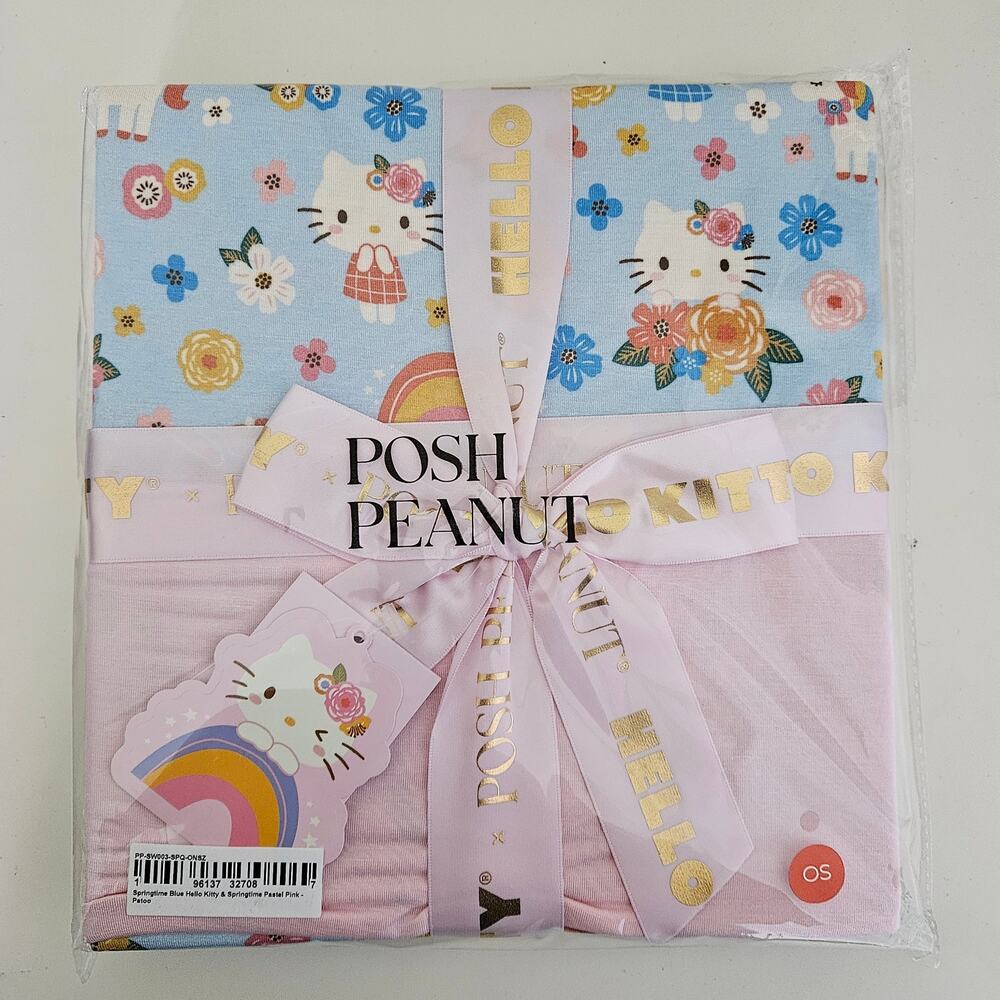 Posh Peanut Hello Kitty Blanket Spring Floral Blue Pink Sanrio Baby | 40" Square